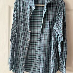 Peter Millar Shirt Teal Green Summer Comfort Plaid Lightweight Performance Sz m
